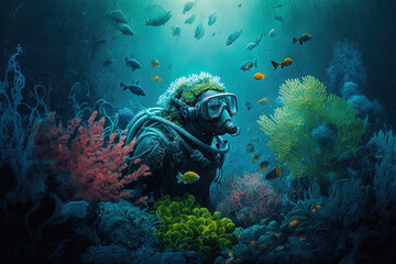 Fototapeta premium Realistic flora in an underwater world. Generative AI