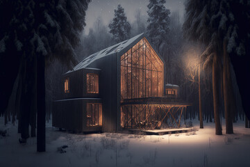 New high-tech style houses in winter AI