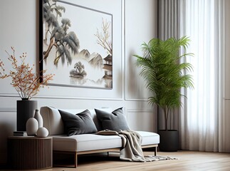 Fototapeta premium A frame mockup in a Feng Shui living room