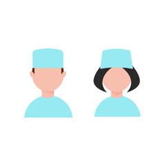 Doctors man and woman in blue suit, Doctor icon in uniform. Flat style male. Vector illustration