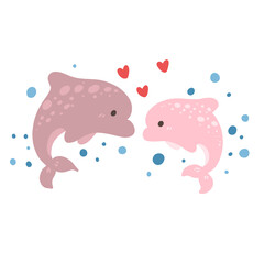 cute dolphin in love, valentine's day illustration
