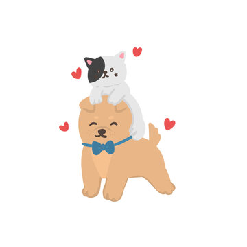 dog and cat in love, valentine's day illustration