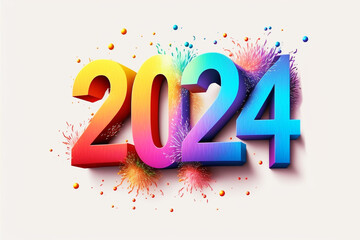 Brightly colored number 2024 reflecting the new year on white background. Artwork created with generative ai - obrazy, fototapety, plakaty