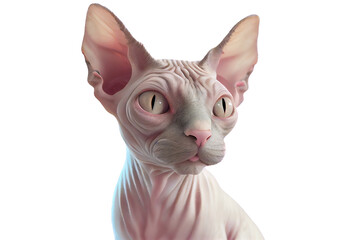 Sphynx cat on isolated on transparent background. Portrait of a cat. Digital art