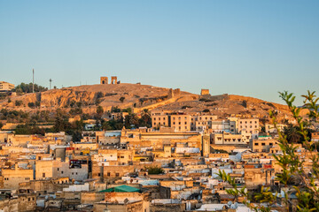 Beautiful cityscape of Fez taken from rooftop terrace in the heart of old medina, Fez, Morocco,...