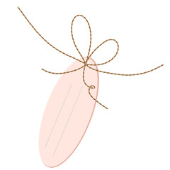 Oval blank tag with a rope tied in a bow on a white background. clip art