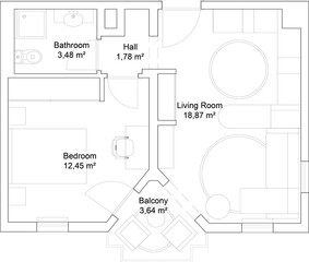 2d architectural drawing plan of a house. Apartment floor plan concept. 