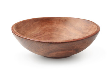 Front view of empty wooden bowl