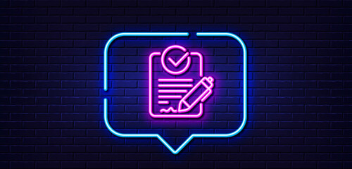 Neon light speech bubble. Rfp line icon. Request for proposal sign. Report document symbol. Neon light background. Rfp glow line. Brick wall banner. Vector - obrazy, fototapety, plakaty
