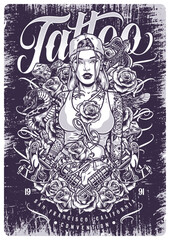 Tattoo art convention monochrome poster