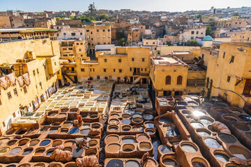 Famous skin tannery in Fes, Morocco, Africa