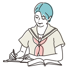 勉強に集中する女子高生　受験生