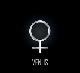 3d silver symbol of planet venus on dark background