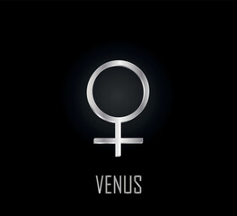 3d silver symbol of planet venus on dark background © nergis