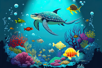 Fototapeta na wymiar aquatic environment with marine life. Generative AI