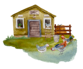 Watercolor farm, farming items, bark farm