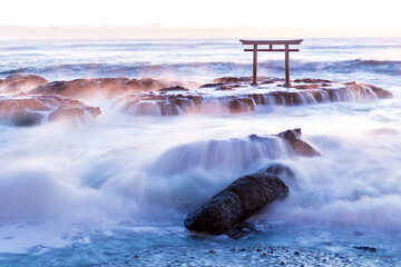 朝の海と鳥居