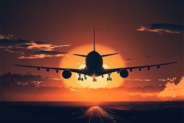 Fototapeta na wymiar Airplane in the sky at sunset, ai generated