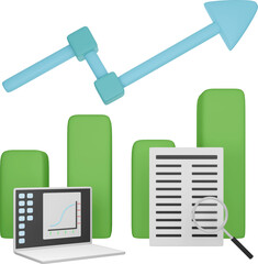 Data analysis and information via notebook. 3d rendering image of stylized cartoon in investment concept.