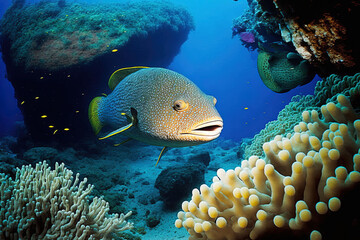 Obraz premium Fish, moray, snow, echidna, and nebulosa. Generative AI