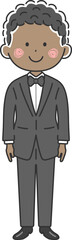 黒色のタキシードを着た、黒人男性のイラスト