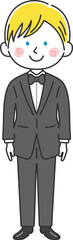 黒色のタキシードを着た、白人男性のイラスト
