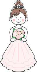 ウエディングドレスを着た、髪を束ねた、女性のイラスト