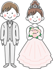 結婚式の、新郎新婦のイラスト