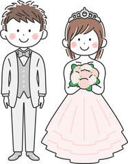 結婚式の、新郎新婦のイラスト