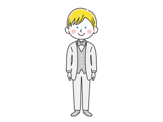白色のタキシードを着た、白人男性のイラスト