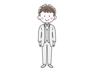 白色のタキシードを着た、若い男性のイラスト