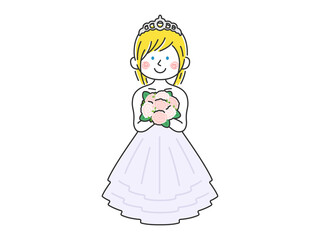 ウエディングドレスを着た、白人女性のイラスト
