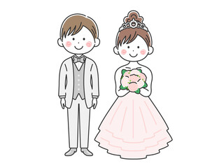 結婚式の、新郎新婦のイラスト