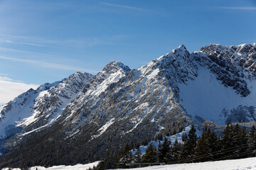 Snowy mountains landscape. Brandnertal, Austria