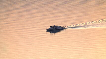 Ship on Lake Constance in sunset