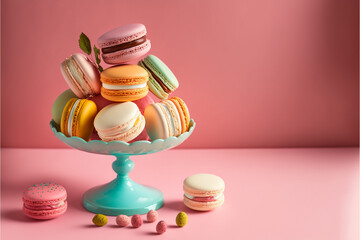 ピンクの背景にマカロン Generative AI