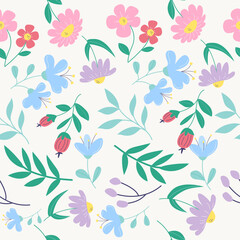 Seamless pattern of flowers and leaves