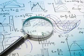 Formulas about project noise reduction in buildings - concept image on a sheet of paper with...