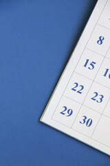 Calendar page with date on a blue background.
