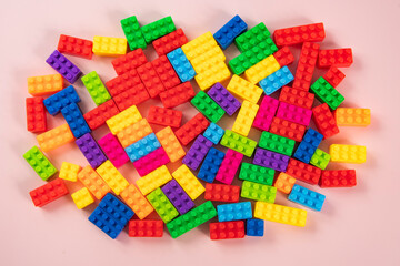 Colorful plastic building block patterns isolated. Toy for children