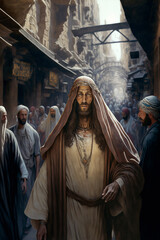 Jesus Christ walks the streets of Jerusalem - AI generated