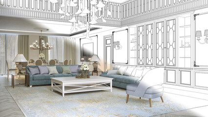 residential interior visualization, 3D illustration