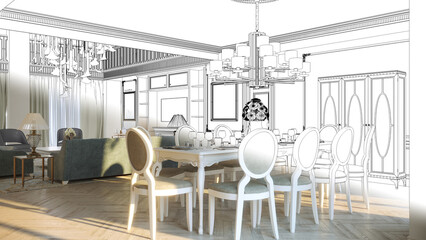 residential interior visualization, 3D illustration