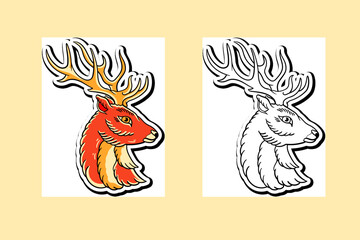 Sticker illustration of a deer head with horns vector design