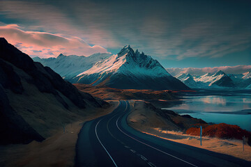 road under snow mountain