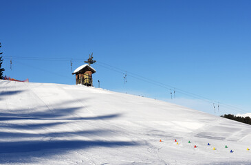 Winter landscape at early morning in ski resort. Austria. Europe.