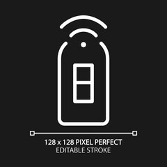 Smart light switch pixel perfect white linear icon for dark theme. Remote control of home lighting via smartphone. Thin line illustration. Isolated symbol for night mode. Editable stroke