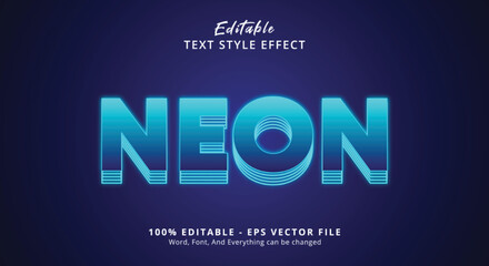 Blue Neon Text Style Effect, Editable Text Effect