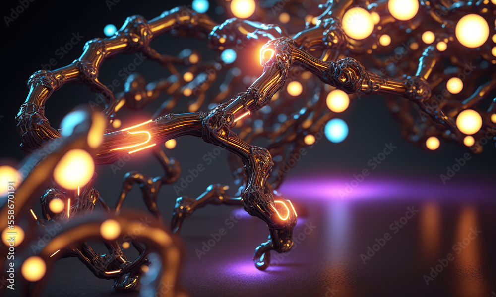 Poster Glowing neural links network background. Illustration representing artificial intelligence neuronal activity and connections. Generative AI