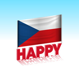 Czechia independence day. Simple Czechia flag and billboard in the sky. 3d lettering template. Ready special day design message.